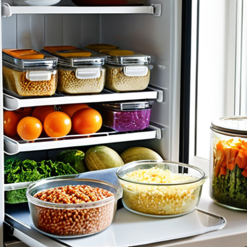 Home 20 **Image Prompt 1: The Abundant & Calm Kitchen**
"A bright, modern Scandinavian kitchen, featuring an open refrigerator meticulously organized with various healthy, prepped meals in transparent glass containers. Fresh, vibrant ingredients like colorful vegetables, cooked grains, and lean proteins are visible. Sunlight streams through a window, illuminating the scene. A person, looking relaxed and content, is easily selecting a meal, conveying a sense of order, health, and saved time. Focus on a clean aesthetic, abundance of food, and a peaceful atmosphere."